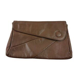 *Vintage Clutch Purse Brown Croc Embossed Leather Snap Closure Quiet Luxury